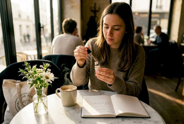 Une jeune femme en train de fabriquer son propre huile de CBD chez elle.