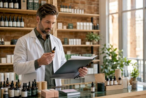 Un pharmacien analyse une huile de CBD vendue à prix abordable.
