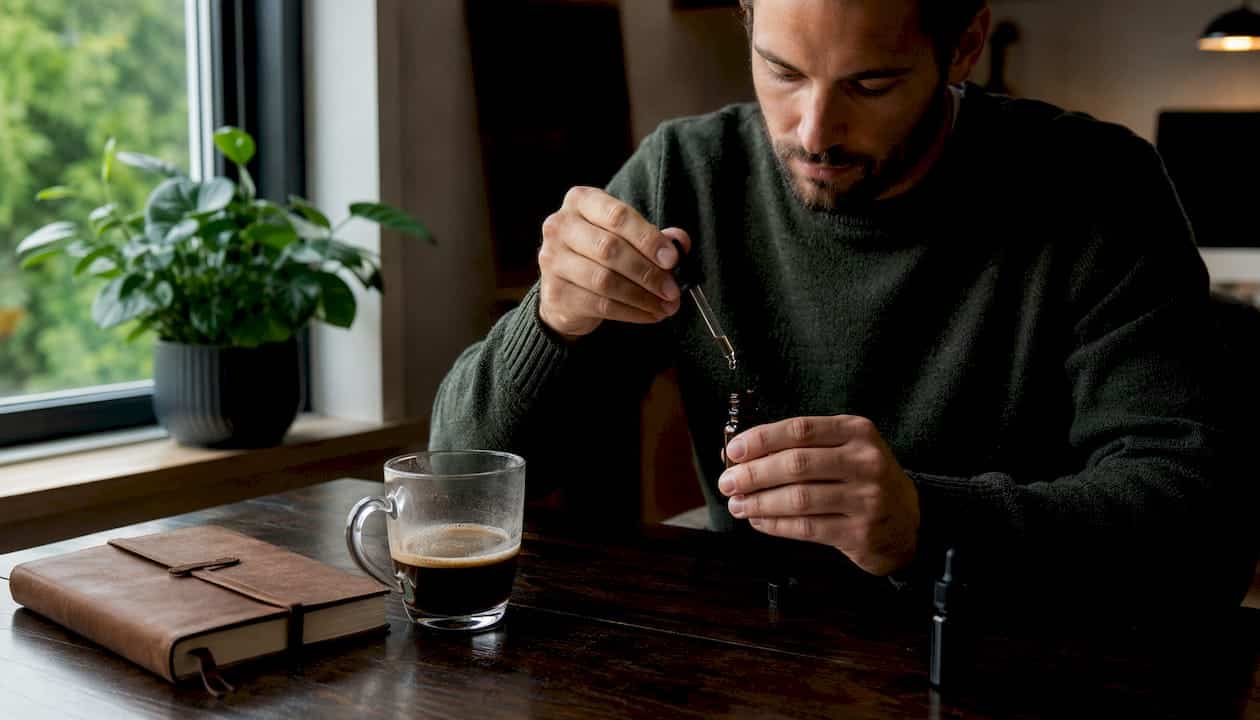 Un homme prépare une dose d’huile de CBD à forte concentration.