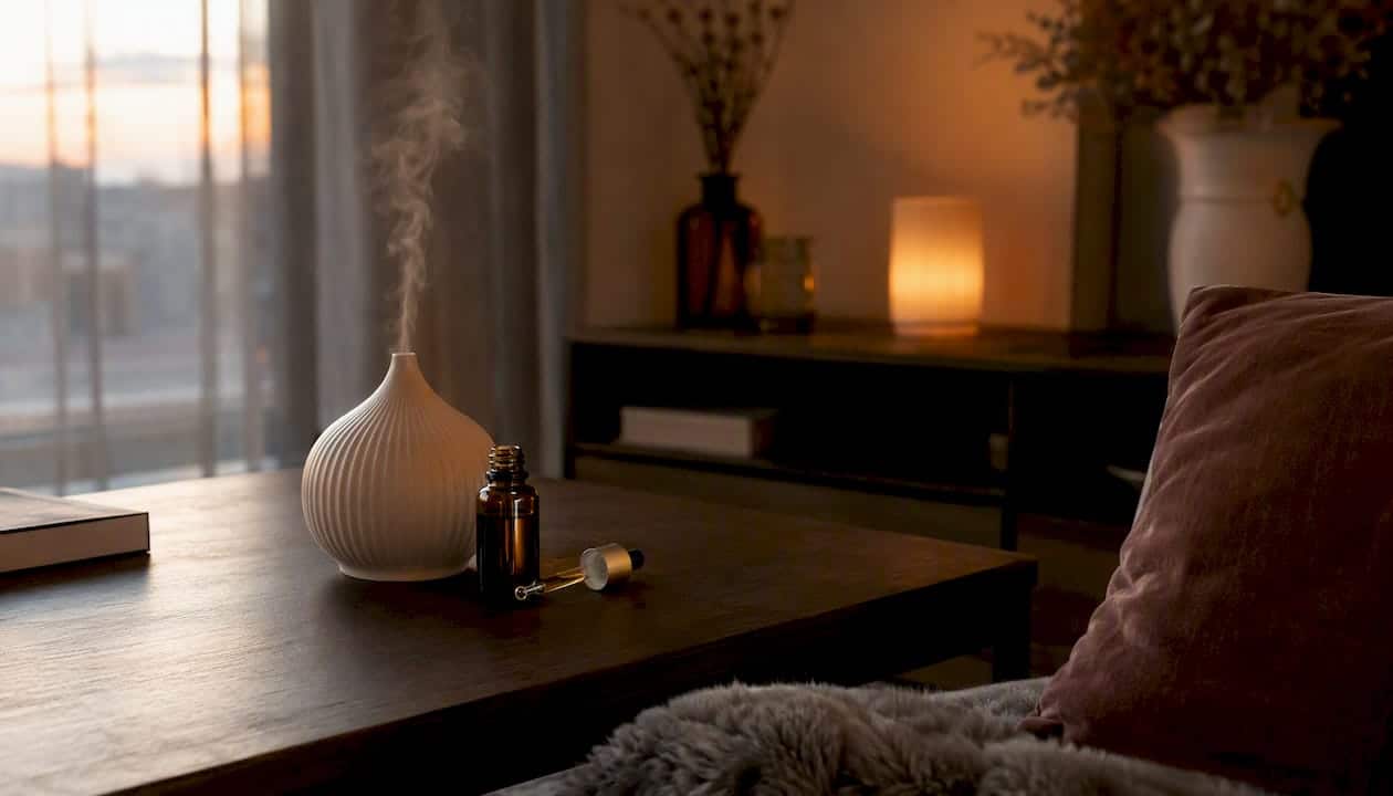 Ambiance détente à la maison avec CBD et diffuseur