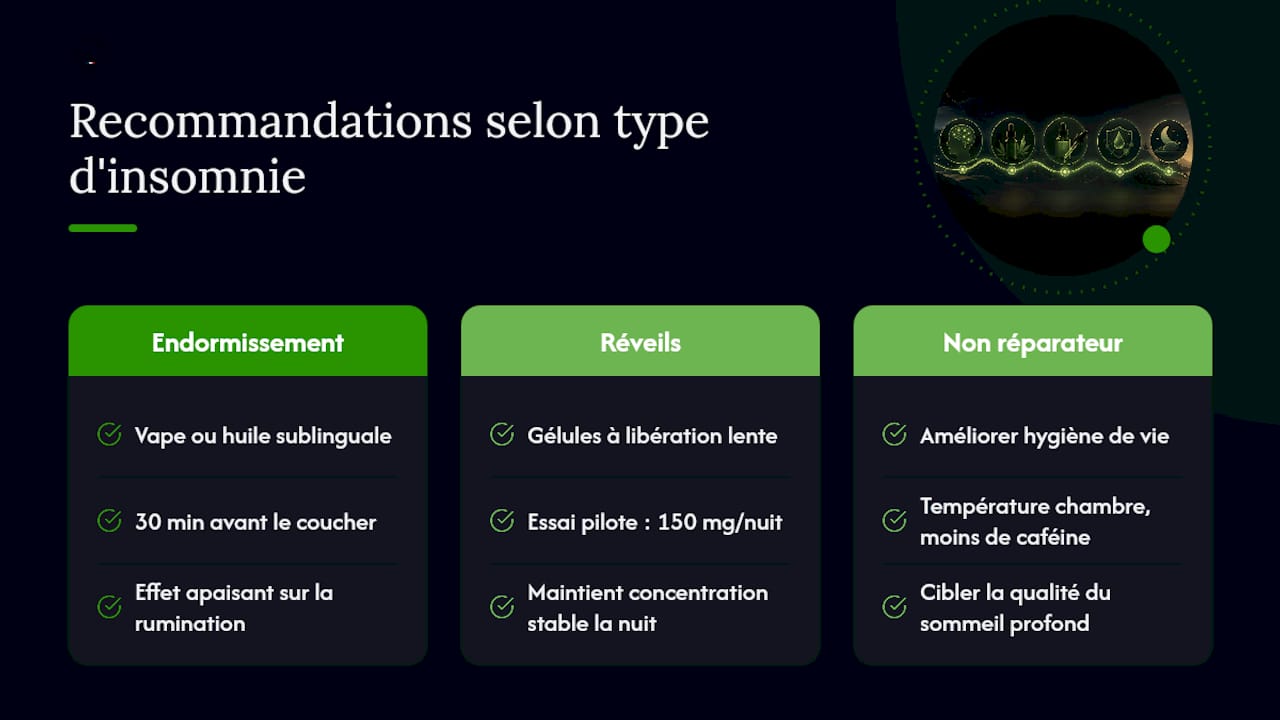 Différentes approches du CBD selon trois types d’insomnie