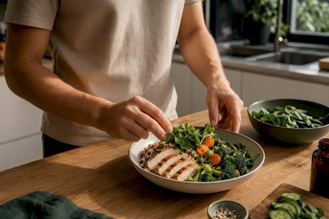 Assiette équilibrée et flacon de CBD partiel
