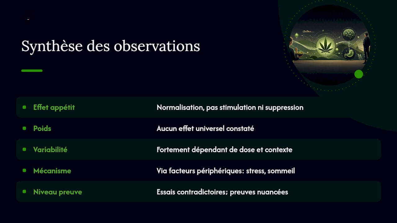 Analyse comparative des preuves concernant le CBD et l'appétit