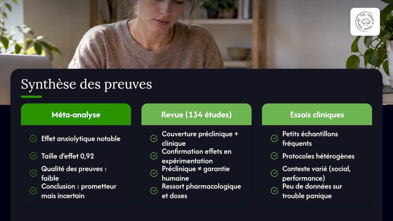 État des connaissances : études et méta-analyses sur le CBD et l'anxiété — overview diagram