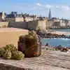 CBD Saint-Malo : le guide essentiel des fleurs et de la livraison 2 CBD Saint-Malo : fleurs de chanvre et colis devant une évocation des remparts et du littoral de la cité corsaire.